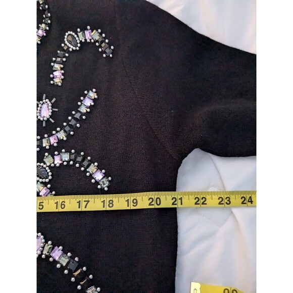 ANNE KLEIN by Sadimara Vtg Sweater Womens Sz L Black Embellished Beads Glam 90s - Picture 12 of 13